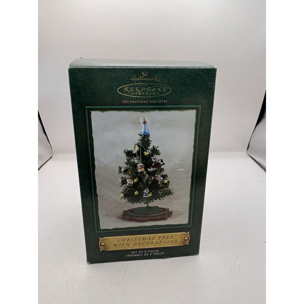 Hallmark 2002 Keepsake Ornament Mini Christmas Tree With Decorations 8 pc Set